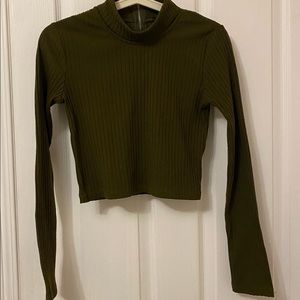 Long sleeve crop top: Olive green, fashion nova, choker neckline